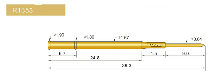 R1353-W探針套管、1.67mm測(cè)試針、總長(zhǎng)38.3mm、彈簧針套管圖片、測(cè)試針套管圖片、頂針套管圖片、探針套管圖片