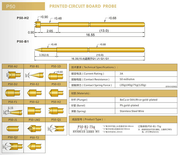 P50測(cè)試探針規(guī)格、P50測(cè)試探針選型、測(cè)試探針廠家