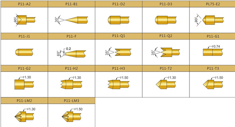 P11測試探針頭型，華榮華測試探針選型，測試探針規(guī)格型號